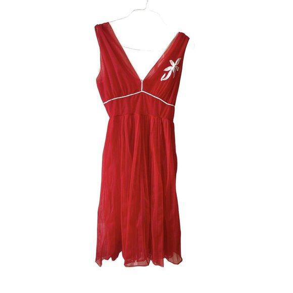 CHARMODE Red Sissy Negligee Nightgown Mid Length sheer pleated accordian Dress - Picture 3 of 14